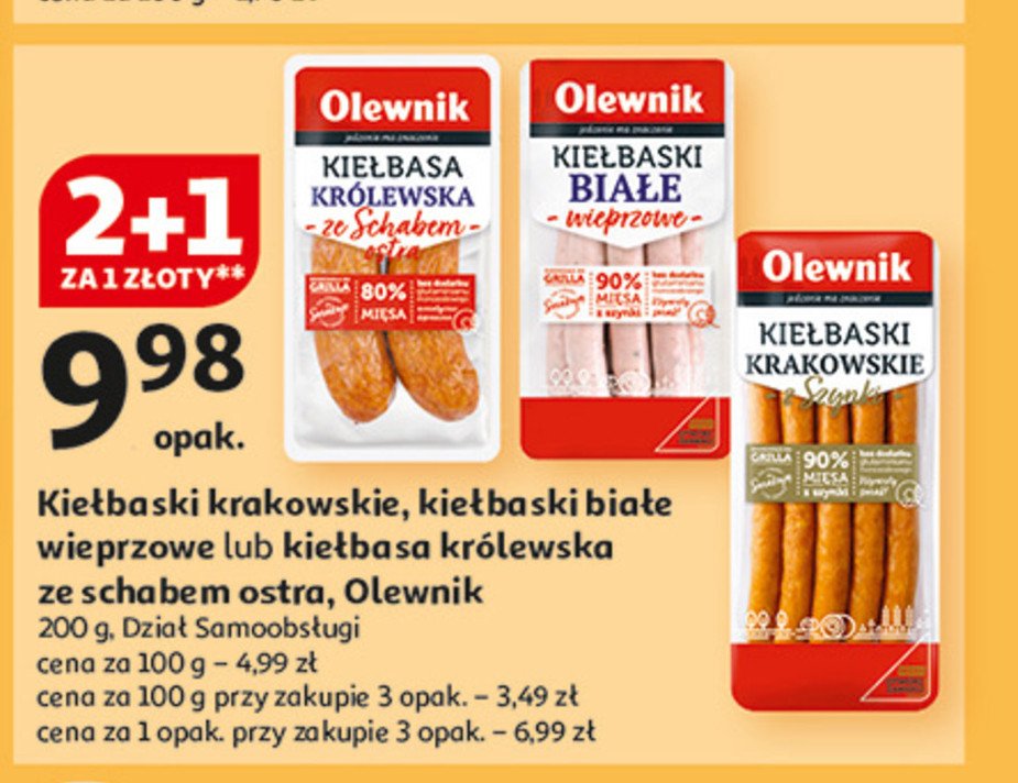 Kiełbaski krakowskie z szynki Olewnik promocja w Auchan