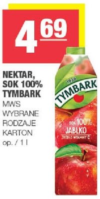 Nektar sok 100% Tymbark MWS wybrane rodzaje karton promocja w SPAR