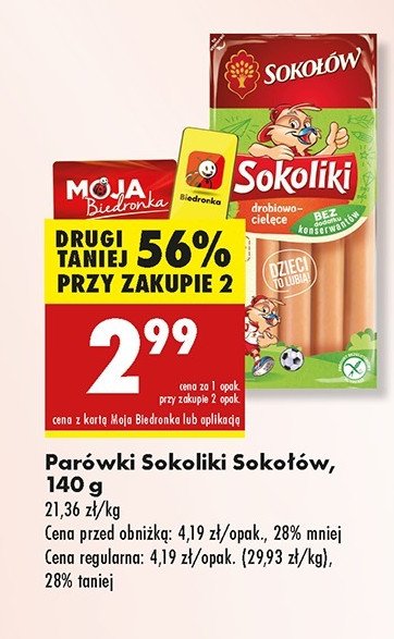 Parówki drobiowo cielęce bez glutenu i laktozy Sokołów sokoliki promocja