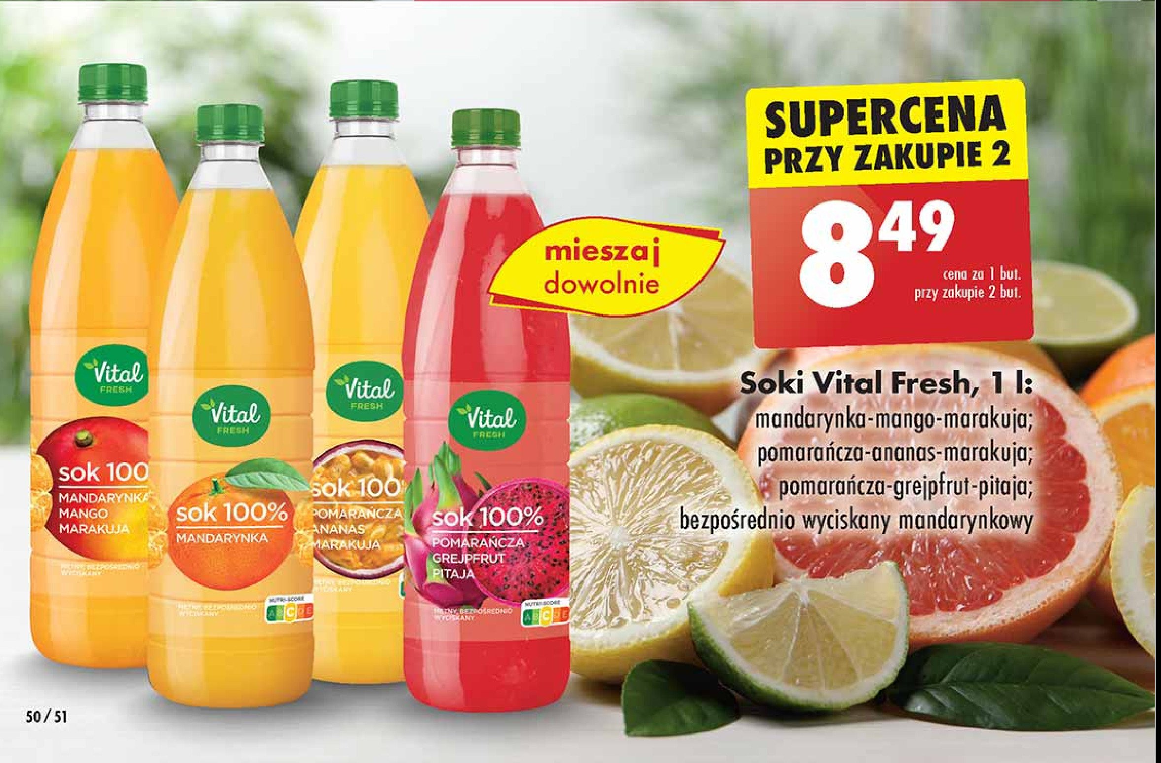 Sok pomarańcza-ananas-marakuja Vital fresh 100% sok promocja