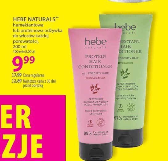 Odżywka do włosów humektantowa aloe vera HEBE NATURALS promocja w Hebe