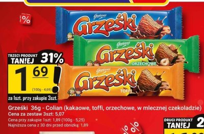 Wafelek Grzeski 36g - Colian (kakaowe, toffi, orzechowe, w mlecznej czekoladzie) promocja w Hitpol