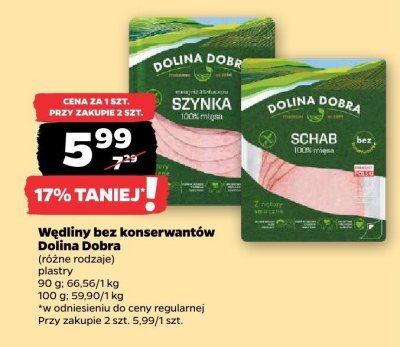 Wędliny bez konserwantów Dolina Dobra - Schab 100% mięsa promocja w Netto