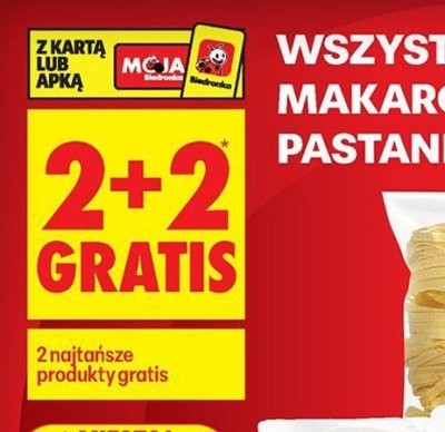 Makaron wszystkie rodzaje 2+2 GRATIS promocja w Biedronka