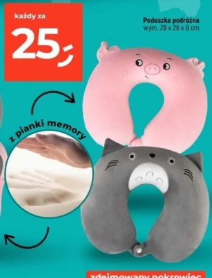 Poduszka podróżna z pianki memory - różne wzory (świnia, kot) promocja w Dealz