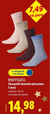 Skarpetki damskie pluszowe, 2 pary promocja w Lidl