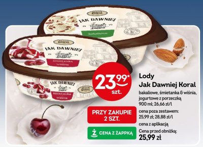 Lody Jak Dawniej Koral śmietanka & wiśnia promocja w Żabka