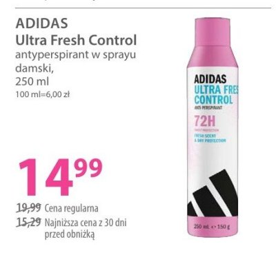 Antyperspirant ADIDAS Ultra Fresh Control w sprayu damski promocja w Hebe