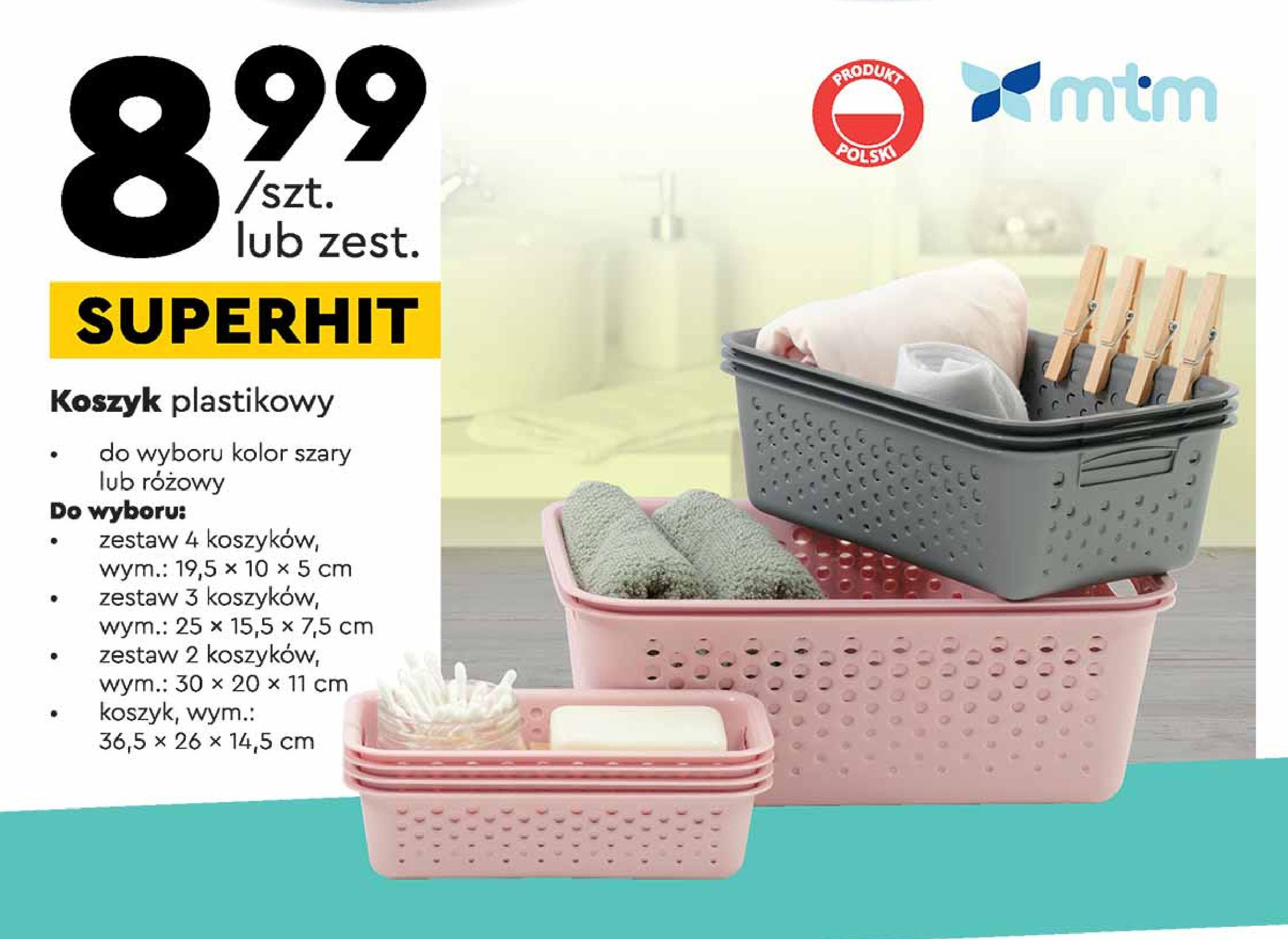 Koszyk plastikowy 25 x 15.5 x 7.5 cm r贸偶owy Mtm promocja