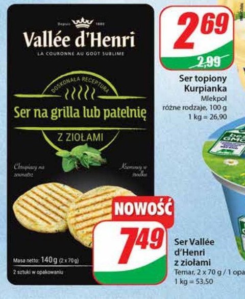 Ser na grilla lub patelnię z ziołami VALLEE D'HENRI promocje