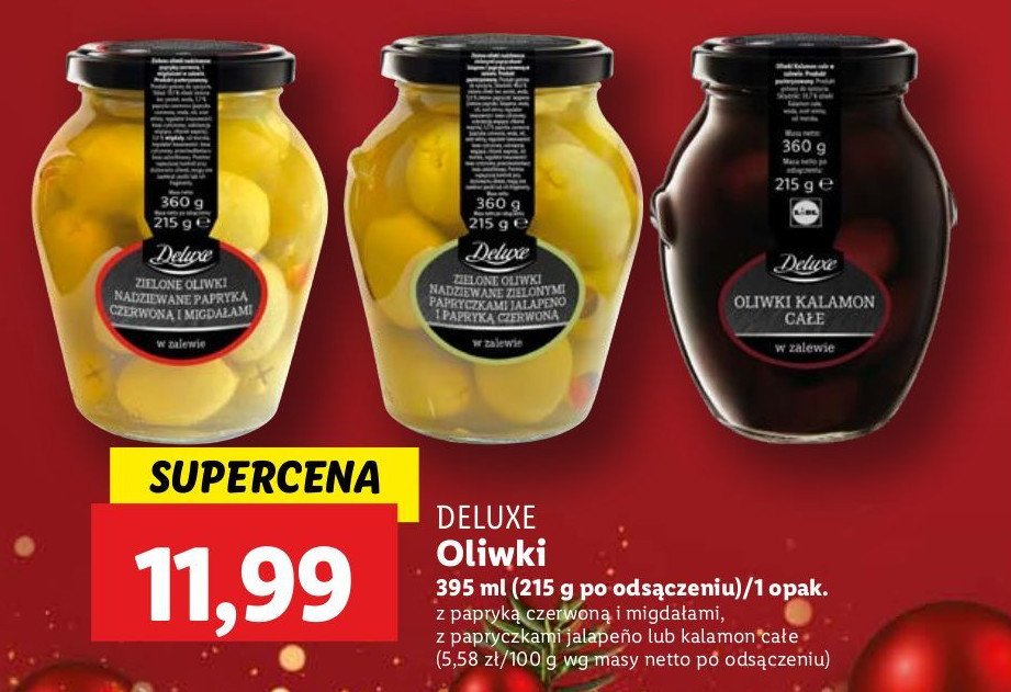 Oliwki zielone nadziewane zielonymi papryczkami jalapeno i papryką czerwoną Deluxe promocja