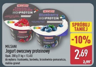 Jogurt owocowy proteinowy borówka promocja w Aldi