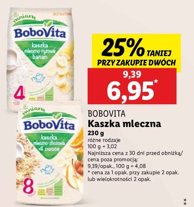 Kaszka mleczno- ryżowa z bananami Bobovita promocja w Lidl