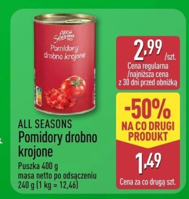Pomidory drobno krojone ALL SEASONS promocja w Aldi