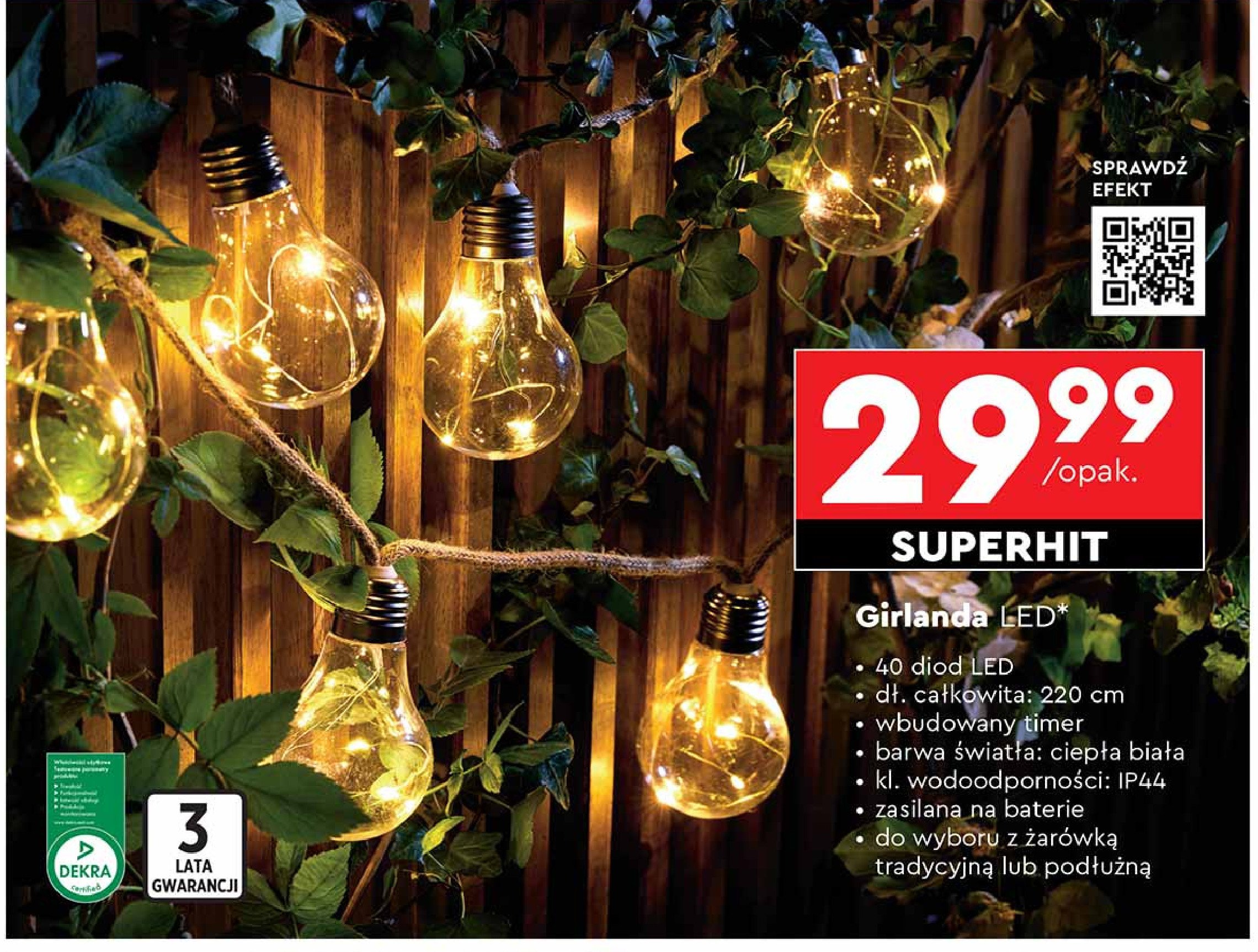 Girlanda 40 led żarówka podłużna promocja w Biedronka