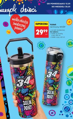 Kubek termiczny WOŚP ze stali nierdzewnej o poj. 450 ml promocja w Biedronka