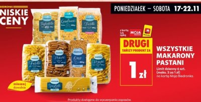 Makaron Pastani wszystkie rodzaje drugi za 1 zł promocja w Biedronka