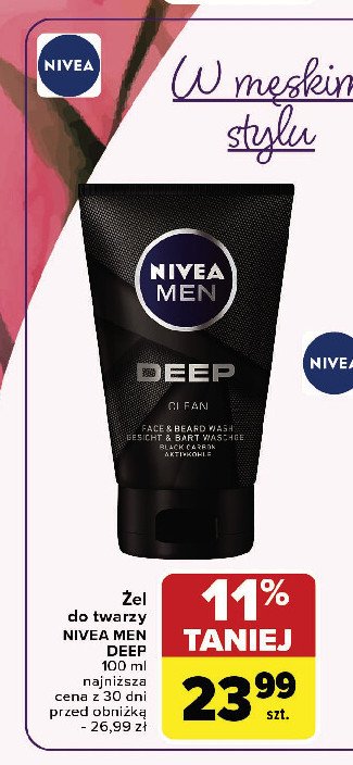 Żel do mycia twarzy i zarostu Nivea men deep promocja w Carrefour