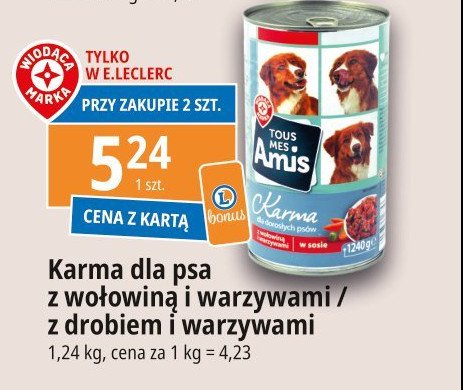 Karma dla psa wołowina i warzywa Wiodąca marka tous mes amis promocja