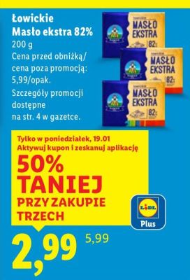 Masło Łowickie ekstra 82% promocja w Lidl