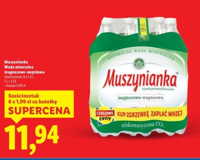 Woda mineralna magnezowo-wapniowa 6-pak Muszynianka promocja w Lidl