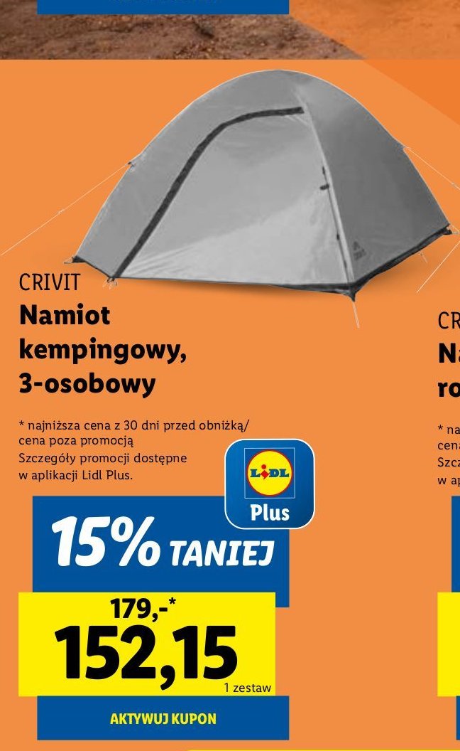 Namiot kempingowy 3-osobowy Crivit promocja w Lidl