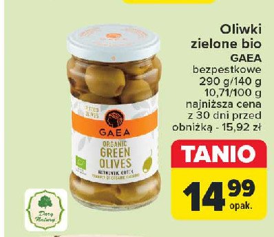 Zielone oliwki organiczne bez pestek Gaea promocja w Carrefour