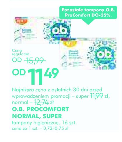 Tampony super O.b. procomfort promocja w Super-Pharm