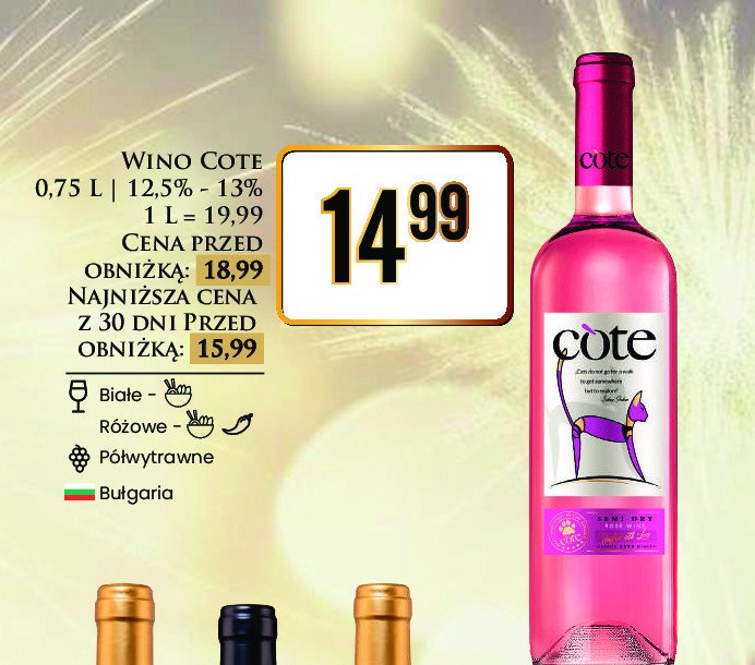 Wino Cote white semi dry promocja