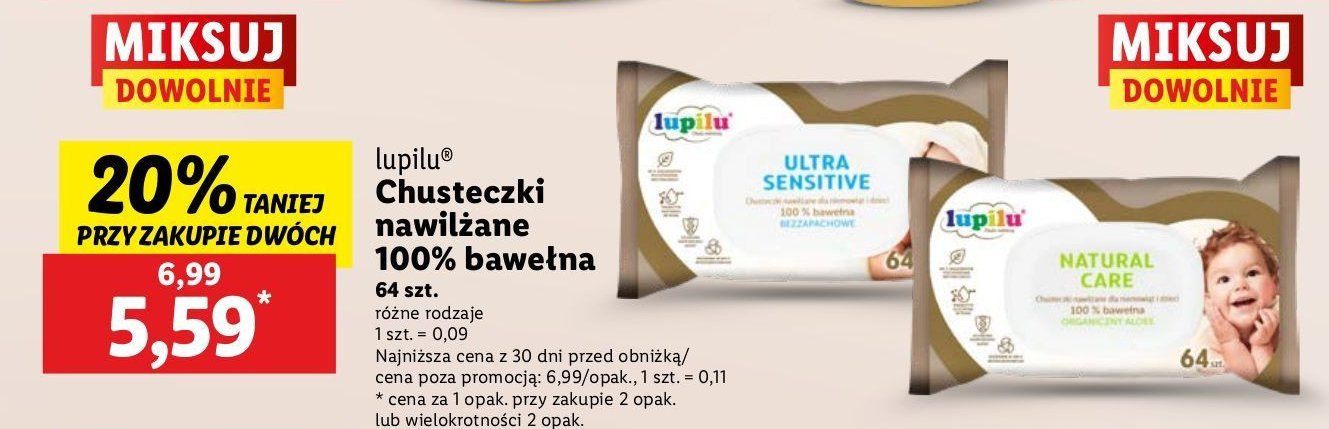 Chusteczki nawilżane ultra sensitive Lupilu promocja w Lidl