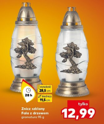 Znicz szklany Fala z drzewem 28 h promocja w Kaufland