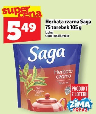 Herbata czarna Saga 75 torebek 105 g promocja w TOPAZ