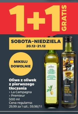 Oliva z oliwek z pierwszego tłoczenia Extra Virgin 1+1 GRATIS promocja w Netto
