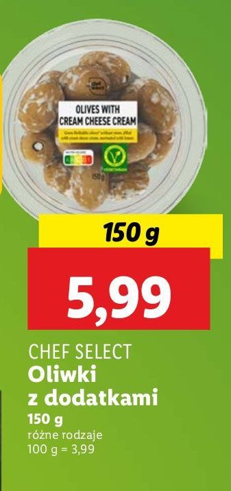 Oliwki zielone z serkiem Chef select promocja w Lidl