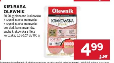Kiełbasa olewnik pieczona krakowska z szynki, sucha krakowska z szynki, sucha krakowska bez dod. konserwantów, sucha krakowska z fileta kurczaka promocja w Stokrotka