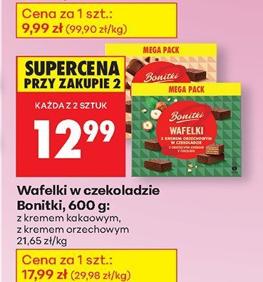 Wafelki w czekoladzie Bonitki z kremem kakaowym promocja w Biedronka