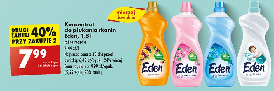 Płyn do płukania tkanin hypoalergiczny sensitive Eden dada promocja