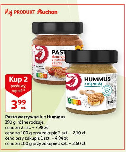 Hummus z solą morską Auchan różnorodne (logo czerwone) promocja