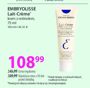 Krem do twarzy z retinolem lait Embryolisse promocja w Hebe