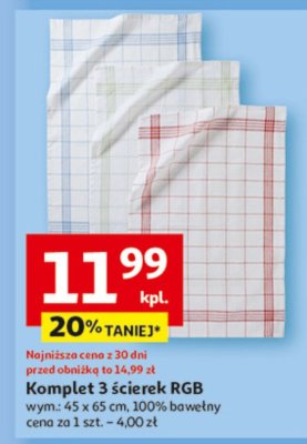 Komplet 3 ścierek RGB wym. 45 x 65 cm, 100% bawełna promocja w Auchan