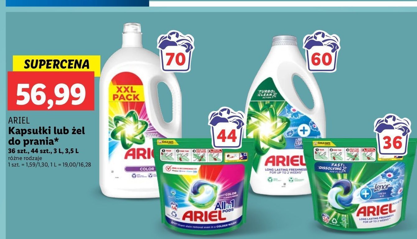 Kapsułki do prania touch of lenor fresh Ariel 3 in 1 promocja