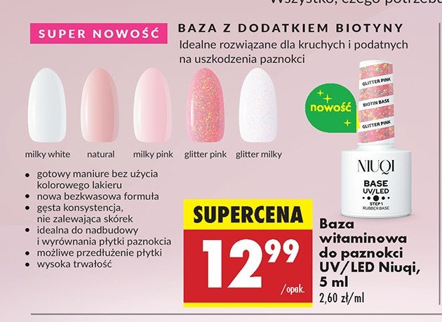 Baza uv/led glitter pink Niuqi promocja w Biedronka