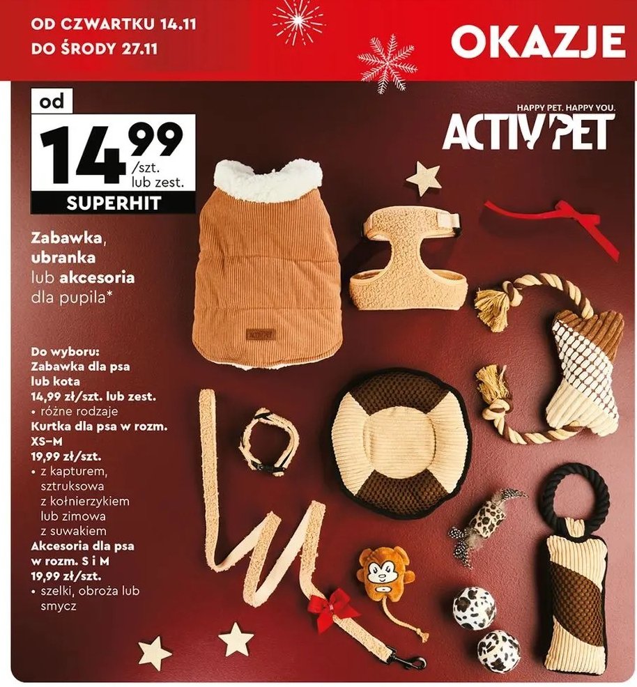 Kurtka zimowa dla psa xs-m Activ pet promocja w Biedronka