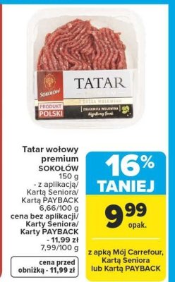 Tatar wołowy premium SOKOŁÓW promocja w Carrefour