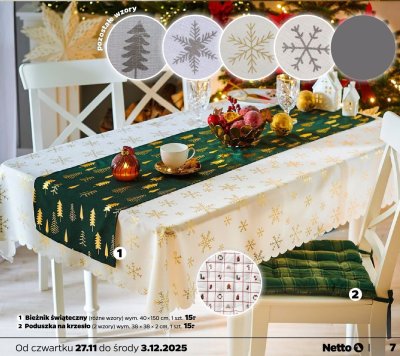 Bieżnik świąteczny 40x150 cm, różne wzory promocja w Netto