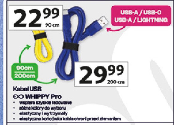 Kabel usb whippy pro 2 m niebieski Exc promocja w Auchan