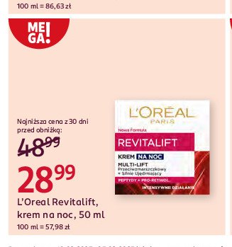 Krem do twarzy regenerujący na noc L'oreal revitalift promocja w Rossmann