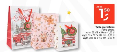 Torba prezentowa różne wzory, wym. 23 x 19 x 10 cm - 1,50 zł, wym. 33 x 26,7 x 13,7 cm - 2,00 zł, wym. 39 x 30 x 14,2 cm - 2,50 zł promocja w Dealz
