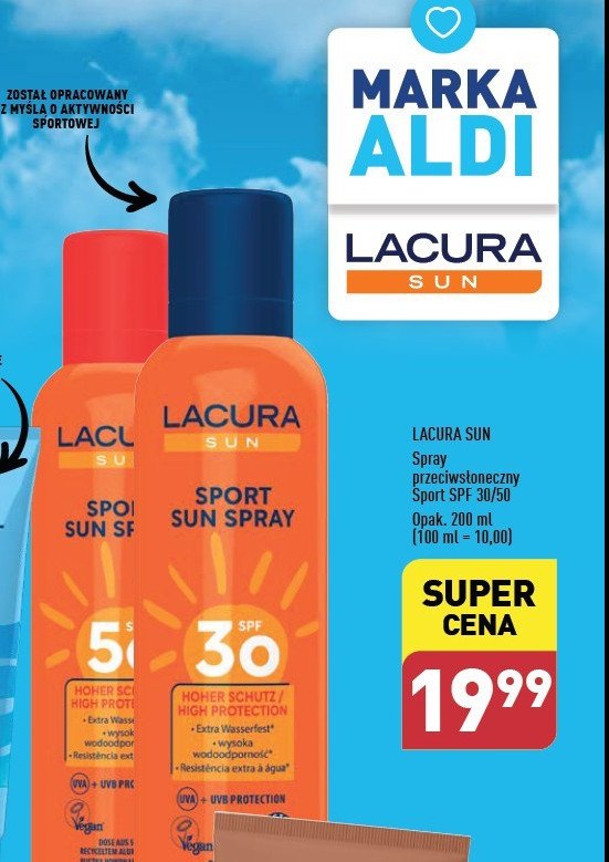 Spray do opalania spf50 Lacura sun promocja w Aldi