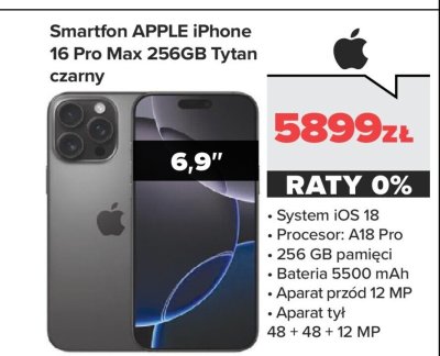 Smartfon iPhone 16 Pro Max 256GB Tytan czarny promocja w NEONET